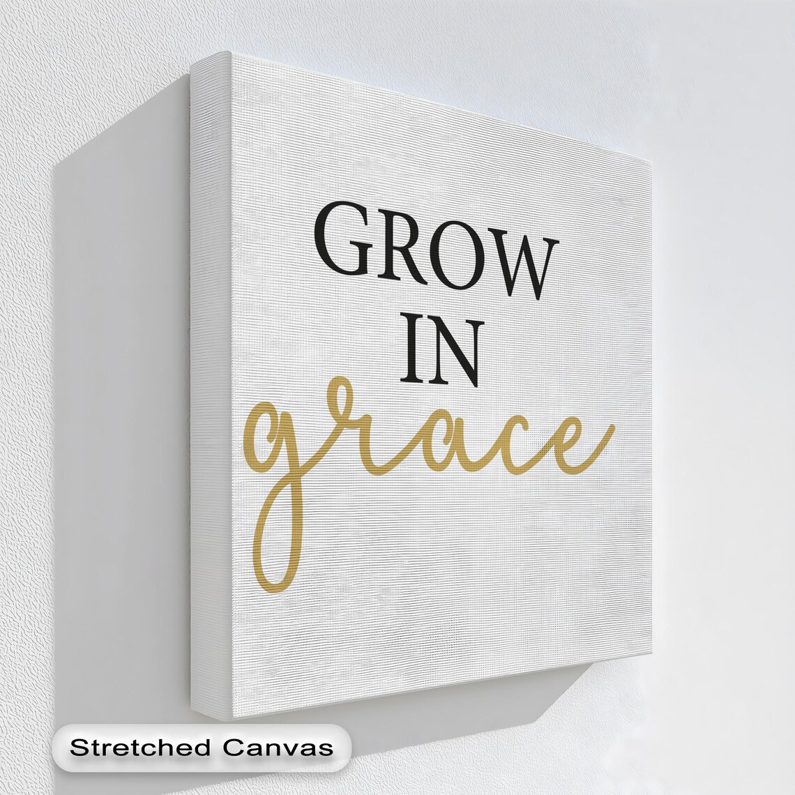 Grow In Grace Black Gold Script Elegant Inspirational Quote Canvas Wall Art