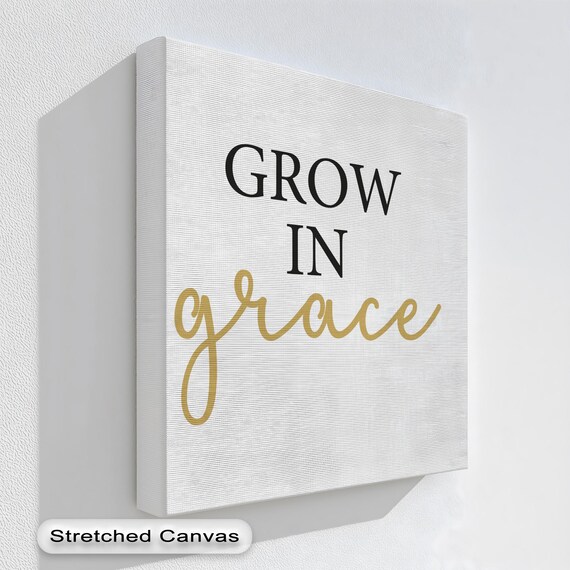 Grow In Grace Black Gold Script Elegant Inspirational Quote Canvas Wall Art