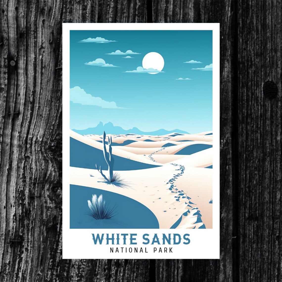 White Sands National Park Moonlit Desert Dunes Vintage Travel Poster