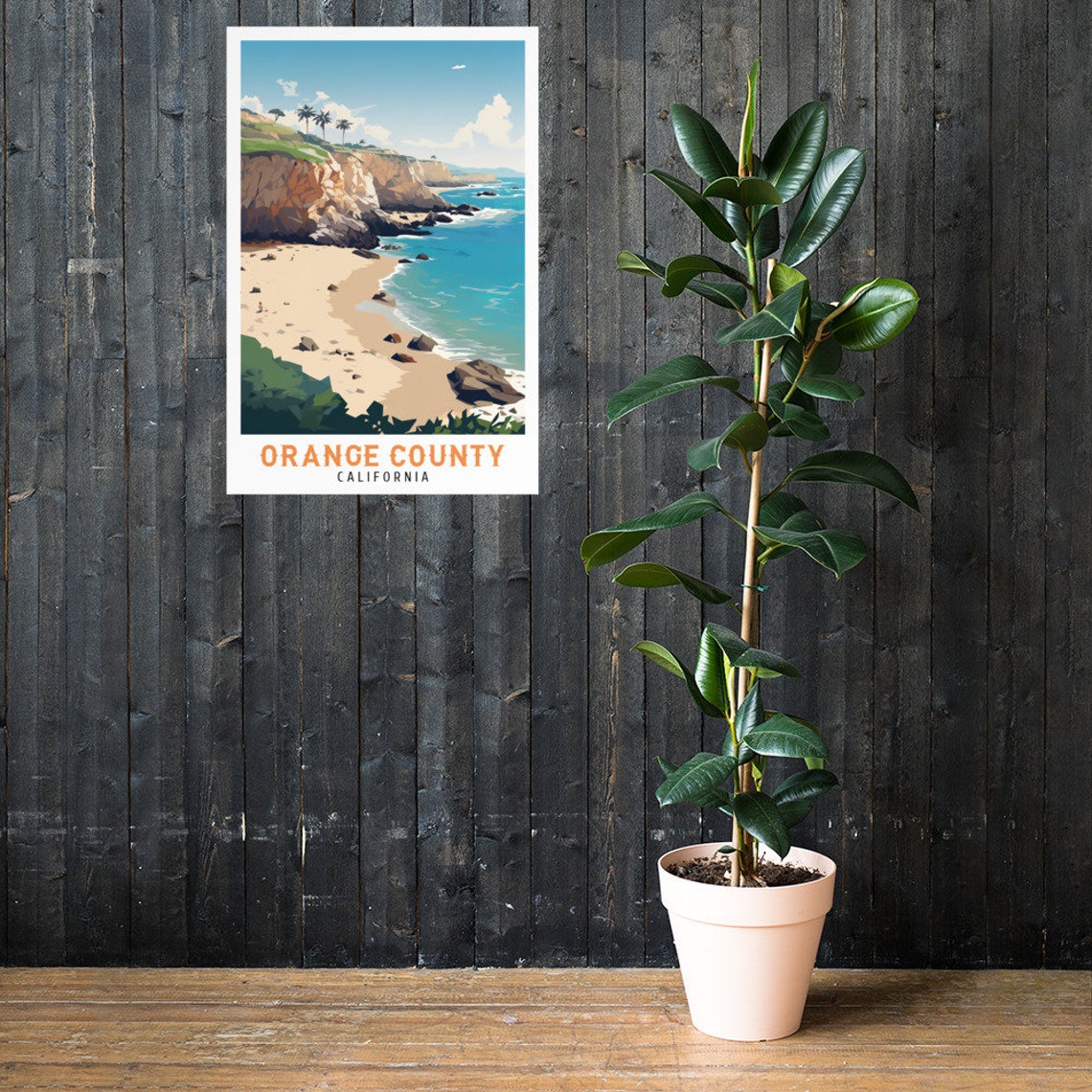 Orange County California Rocky Cove Beach Palms Vintage Travel Poster - Image 2