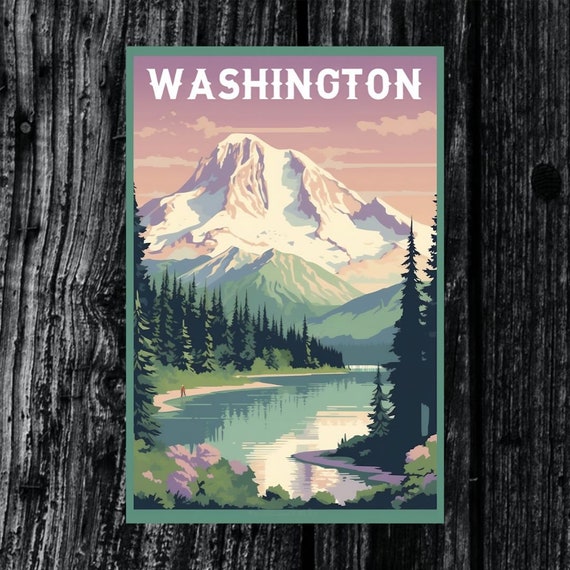 Washington Vintage Travel Poster Print Wall Art Gift Idea Home Decor