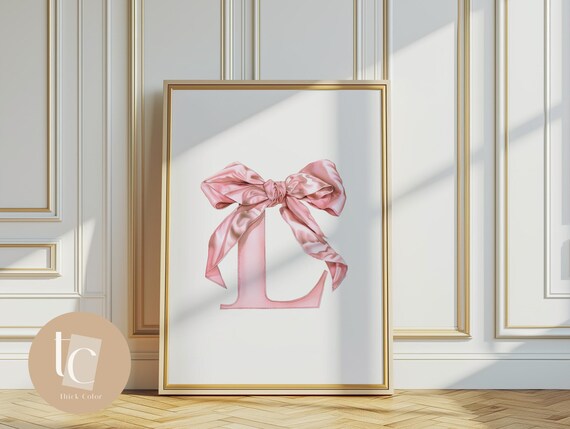 Blush Pink Watercolor Letter L Satin Bow Nursery Initial Charming Poster