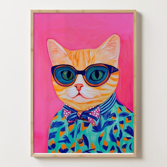 Ginger Cat In Round Sunglasses And Bow Tie On Pink Pop Art Poster