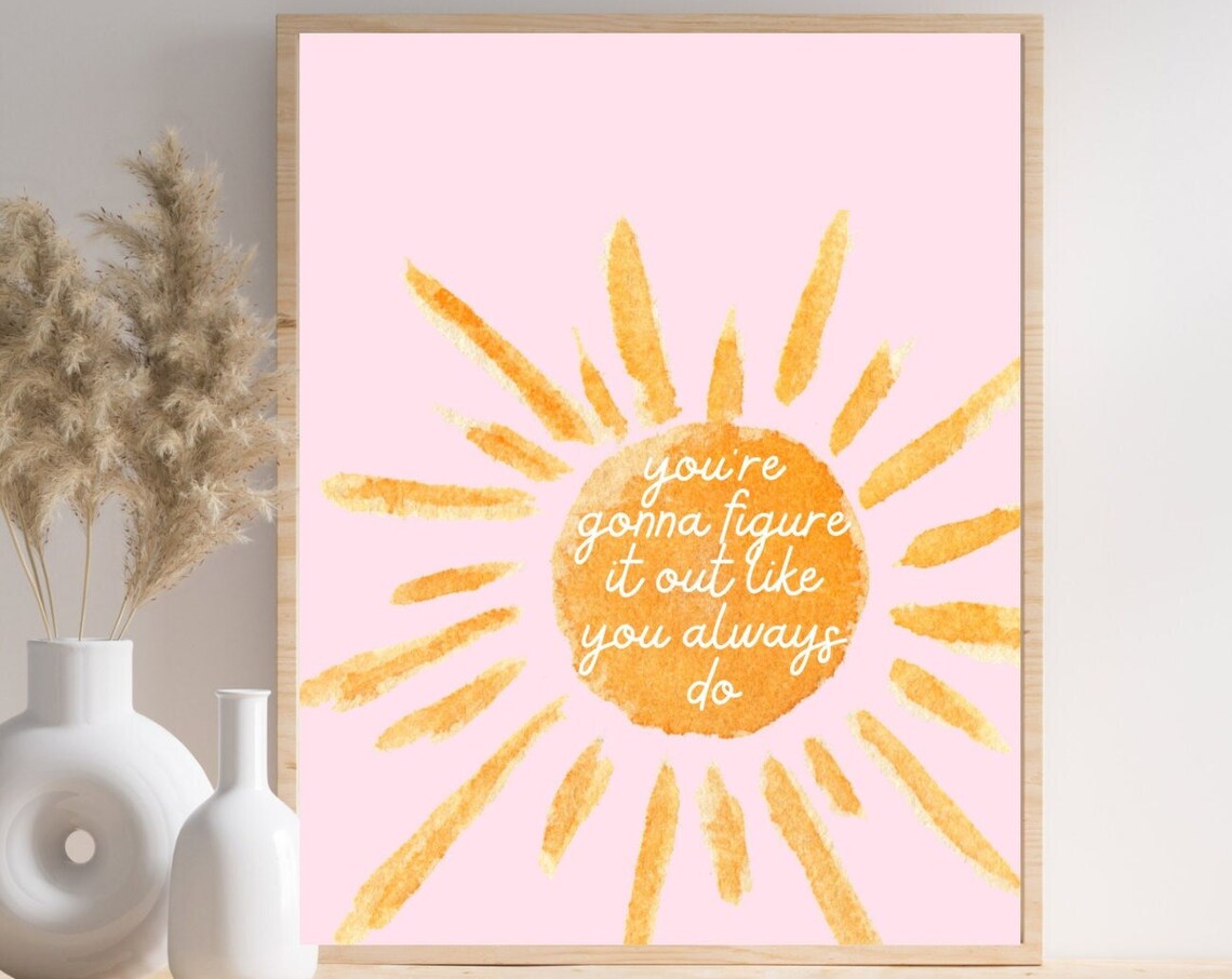 Affirmation Sun Quote Poster, Pink Room Decor