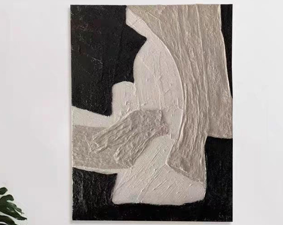 Black White Color Block Abstract Thick Textured Minimalist Art Poster