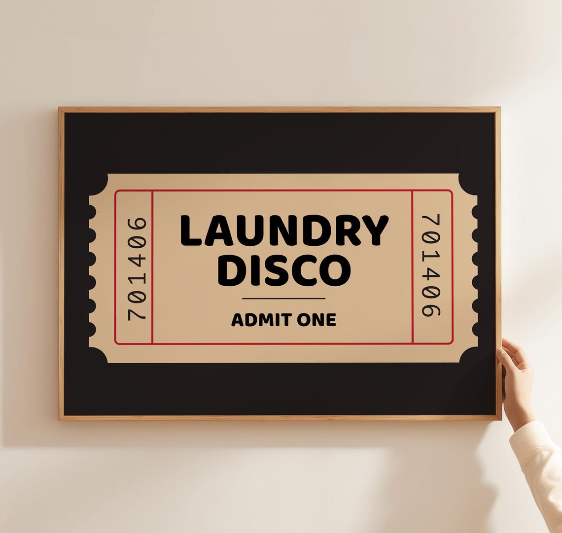 Laundry Disco Admit One Retro Ticket Funny Room Decor Wall Art