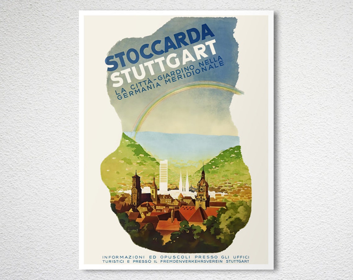 Stuttgart Garden City Southern Germany Rainbow Skyline Poster - Image 2