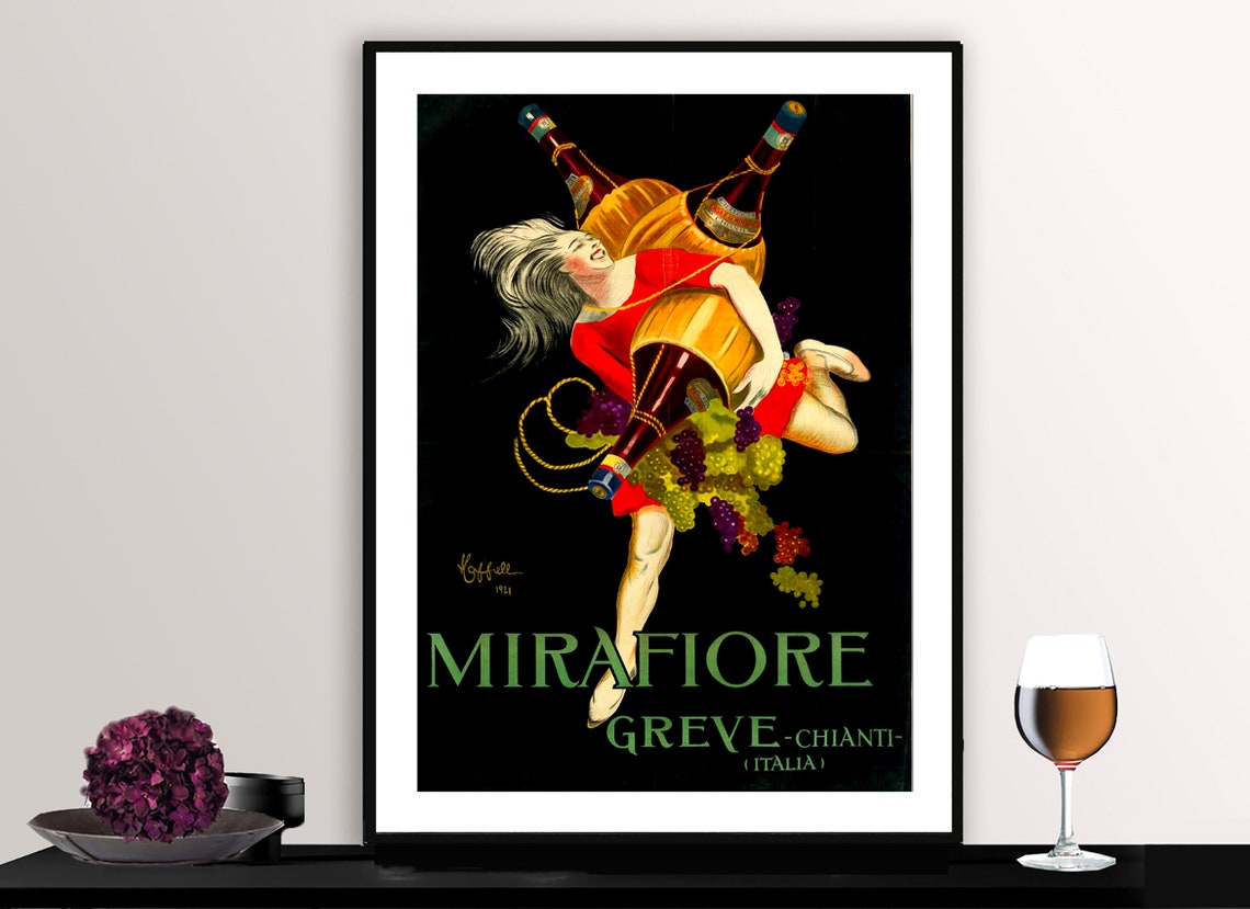 Mirafiore Greve Chianti 1924 Woman Red Dress Bottle Ad Poster