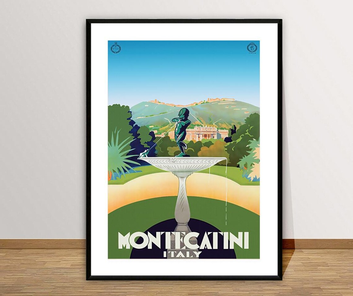Montecatini Italy Fountain Gardens Vintage Tuscan Travel Poster - Image 2