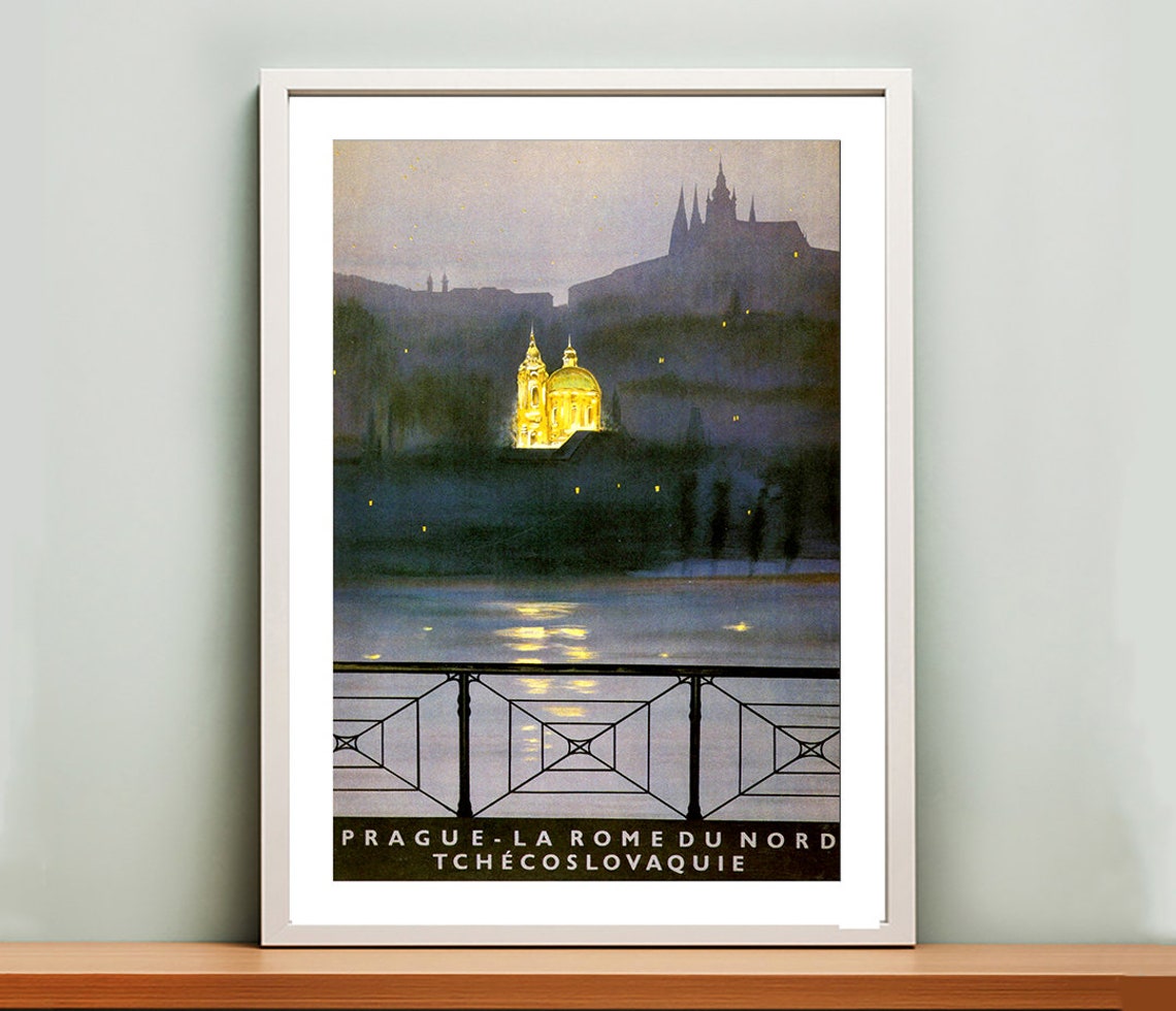 Prague La Rome du Nord Night Bridge Vintage Czechoslovak Travel Poster - Image 3