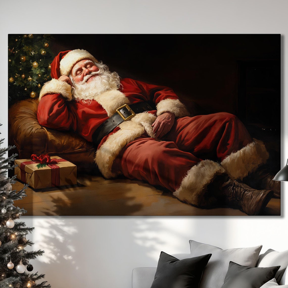 Santa Claus Resting On The Couch After Christmas Eve Art Poster