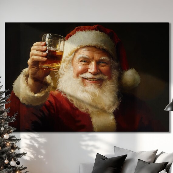 Santa Claus Raising A Glass Of Whiskey Festive Toast Christmas Poster
