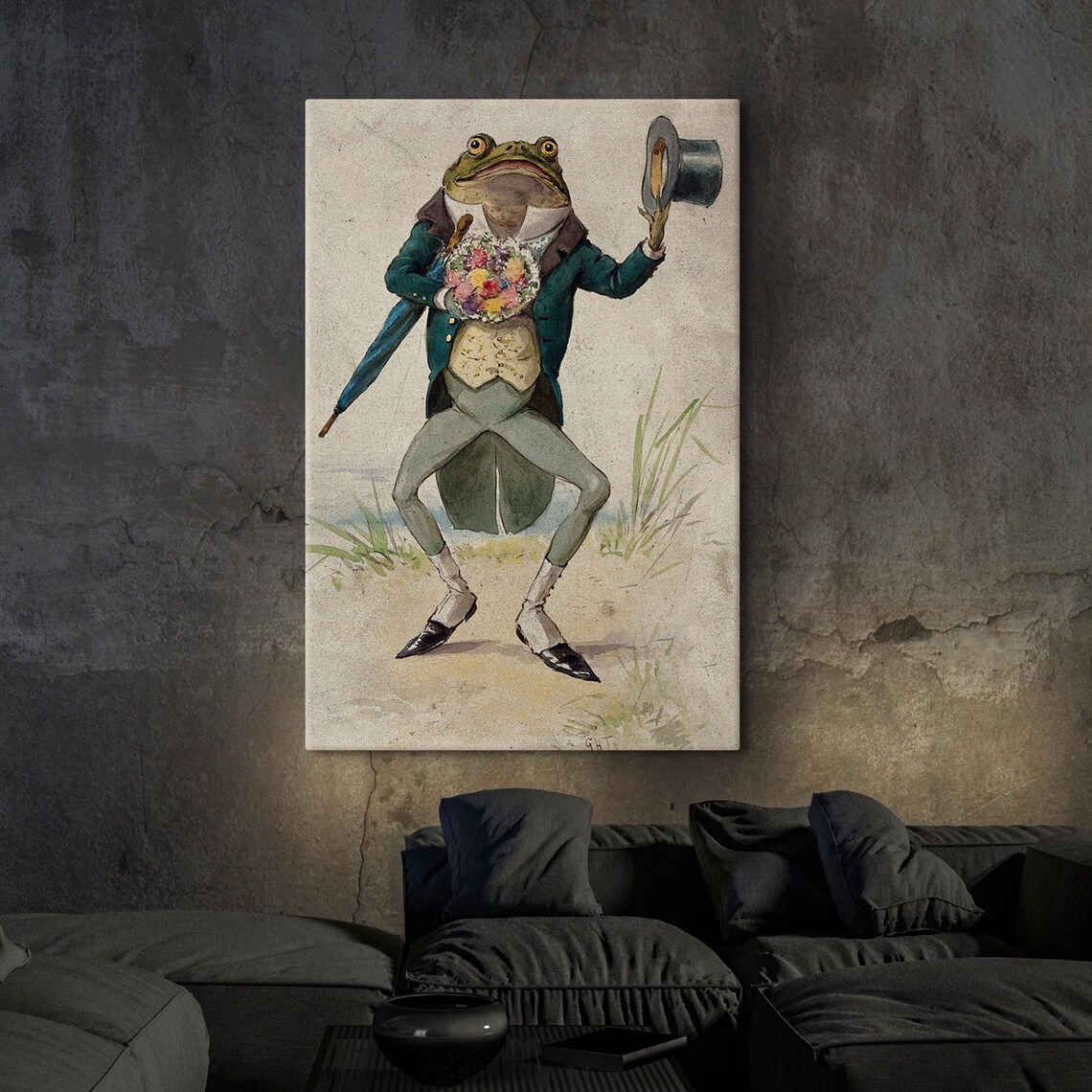 Dapper Frog Gentleman In Tuxedo Top Hat Bouquet Vintage Poster