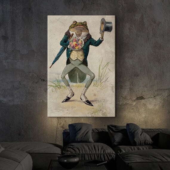 Dapper Frog Gentleman In Tuxedo Top Hat Bouquet Vintage Poster