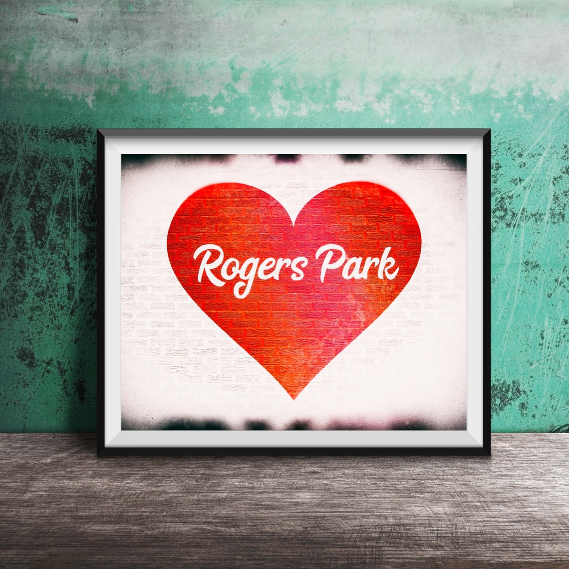 Rogers Park Red Heart Brick Wall Street Art Chicago Photo Poster