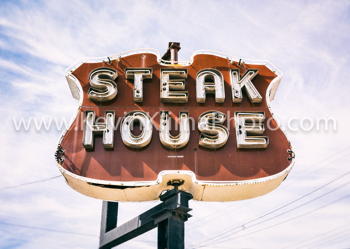 Classic American Steak House Vintage Roadside Neon Sign Poster - Image 3
