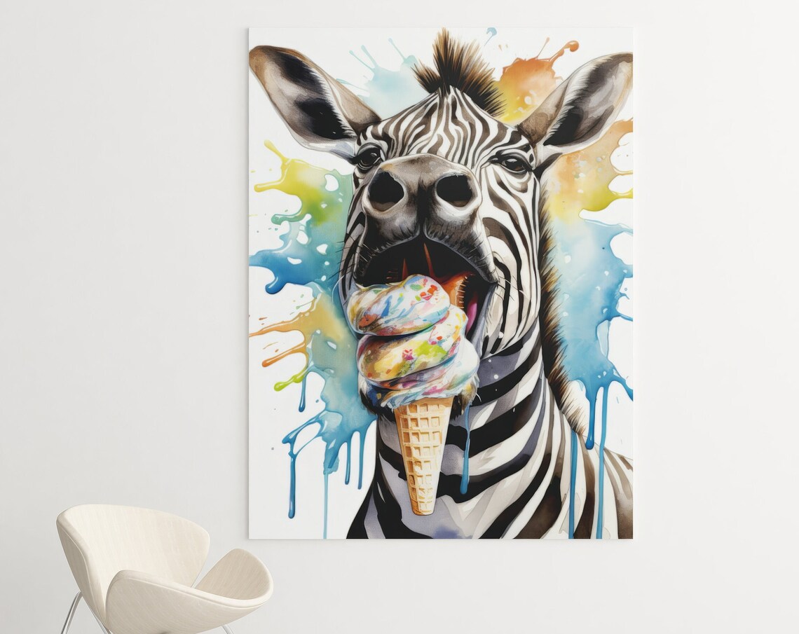 Zebra Eating Ice Cream, Funny Abstract Artwork