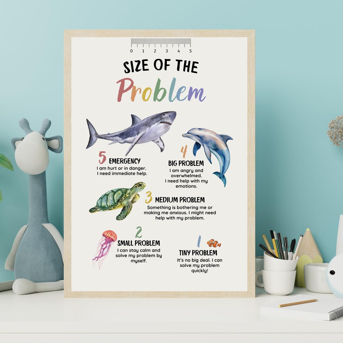 Size of the Problem Chart Sea Animals Emotional Regulation Kids Poster - Image 4