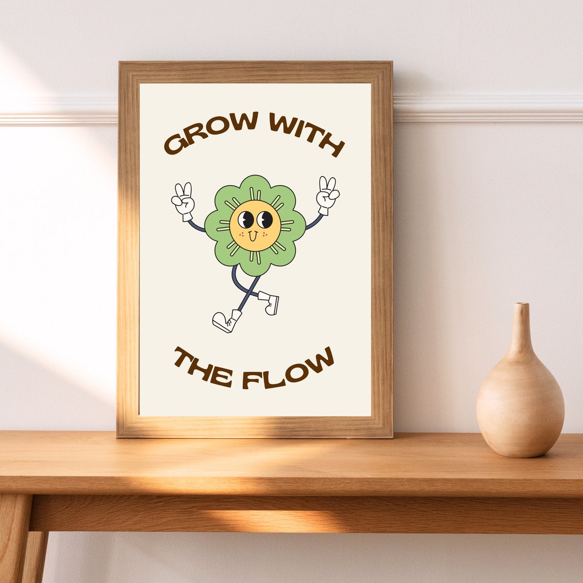 Grow With the Flow Retro Flower Character Positive Quote Art Poster - Image 5