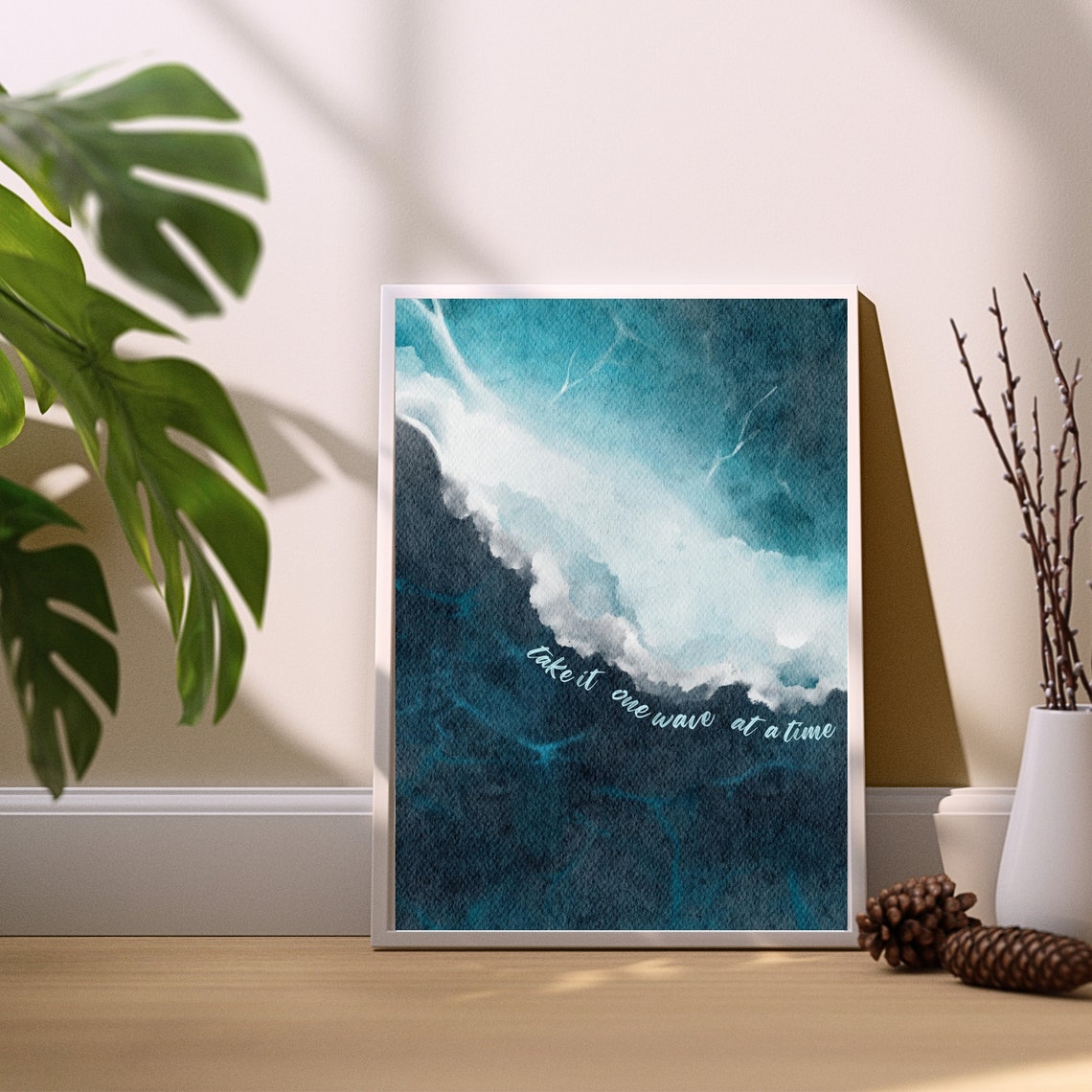 Take It One Wave At A Time Ocean Wave Watercolor Coastal Wall Poster - Image 5