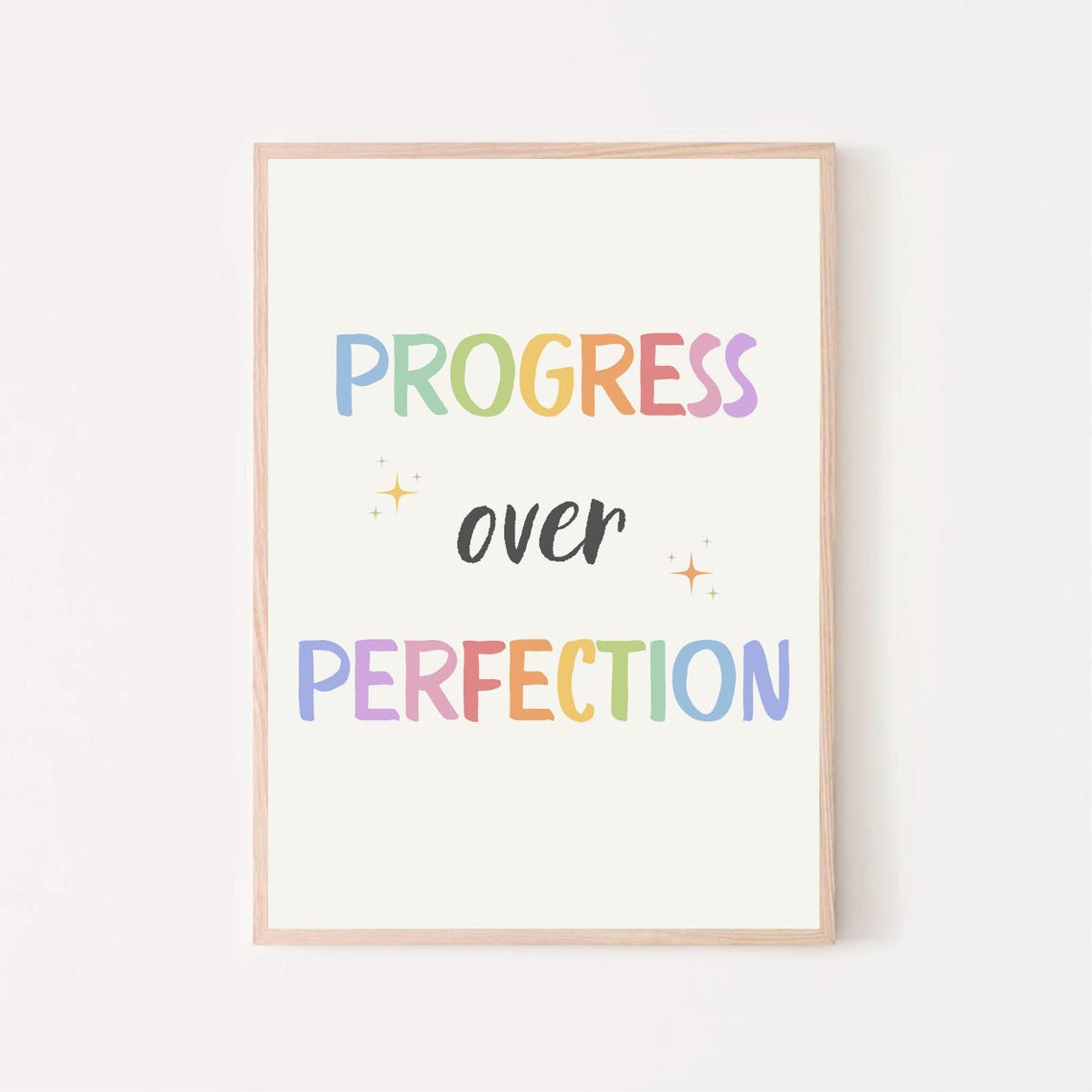 Progress Over Perfection Rainbow Pastel Quote Motivational Wall Art - Image 4