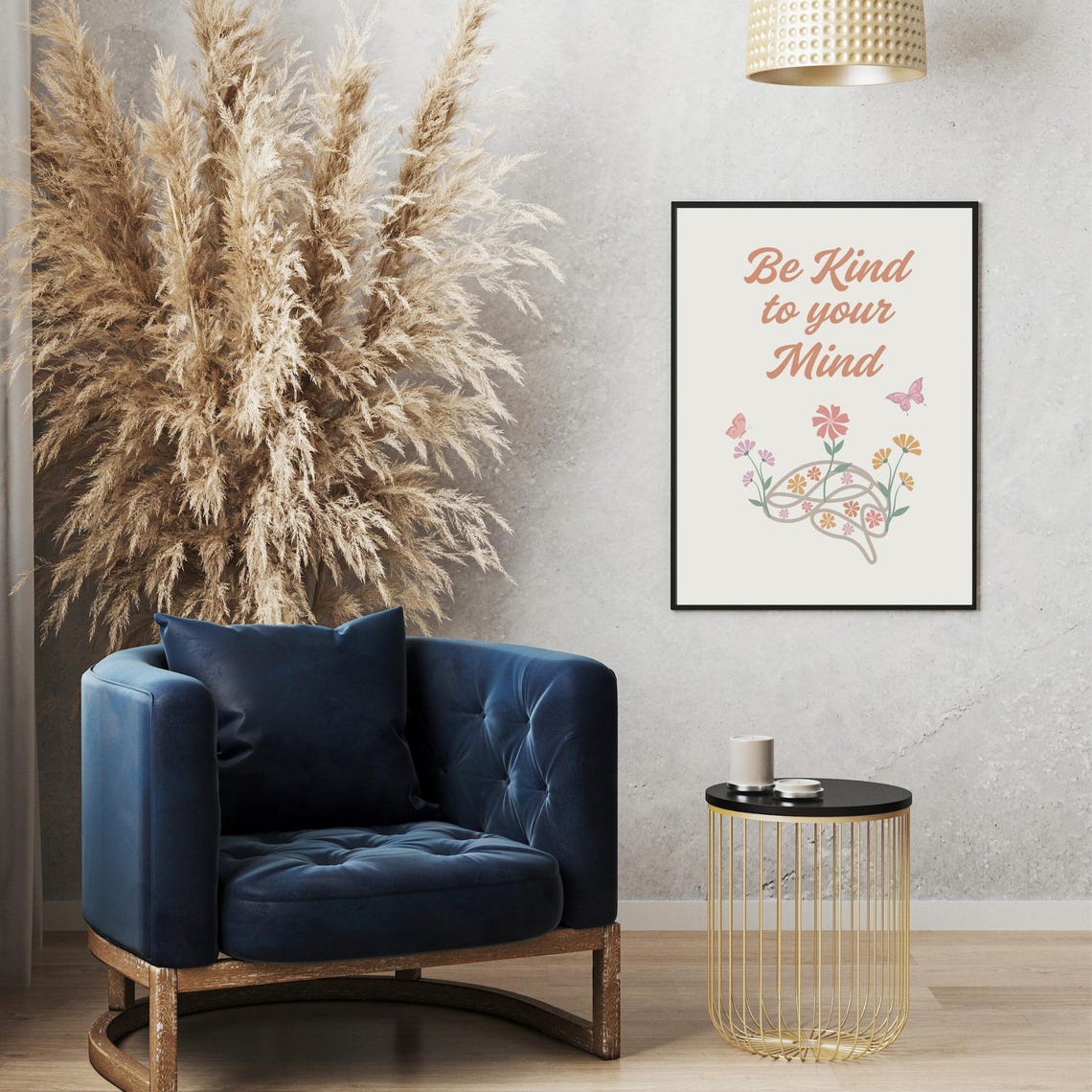 Be Kind to Your Mind Brain Line Art Floral Therapy Office Poster