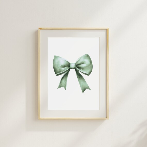 Green Watercolor Ribbon Bow Simple Elegant Minimalist Art Poster