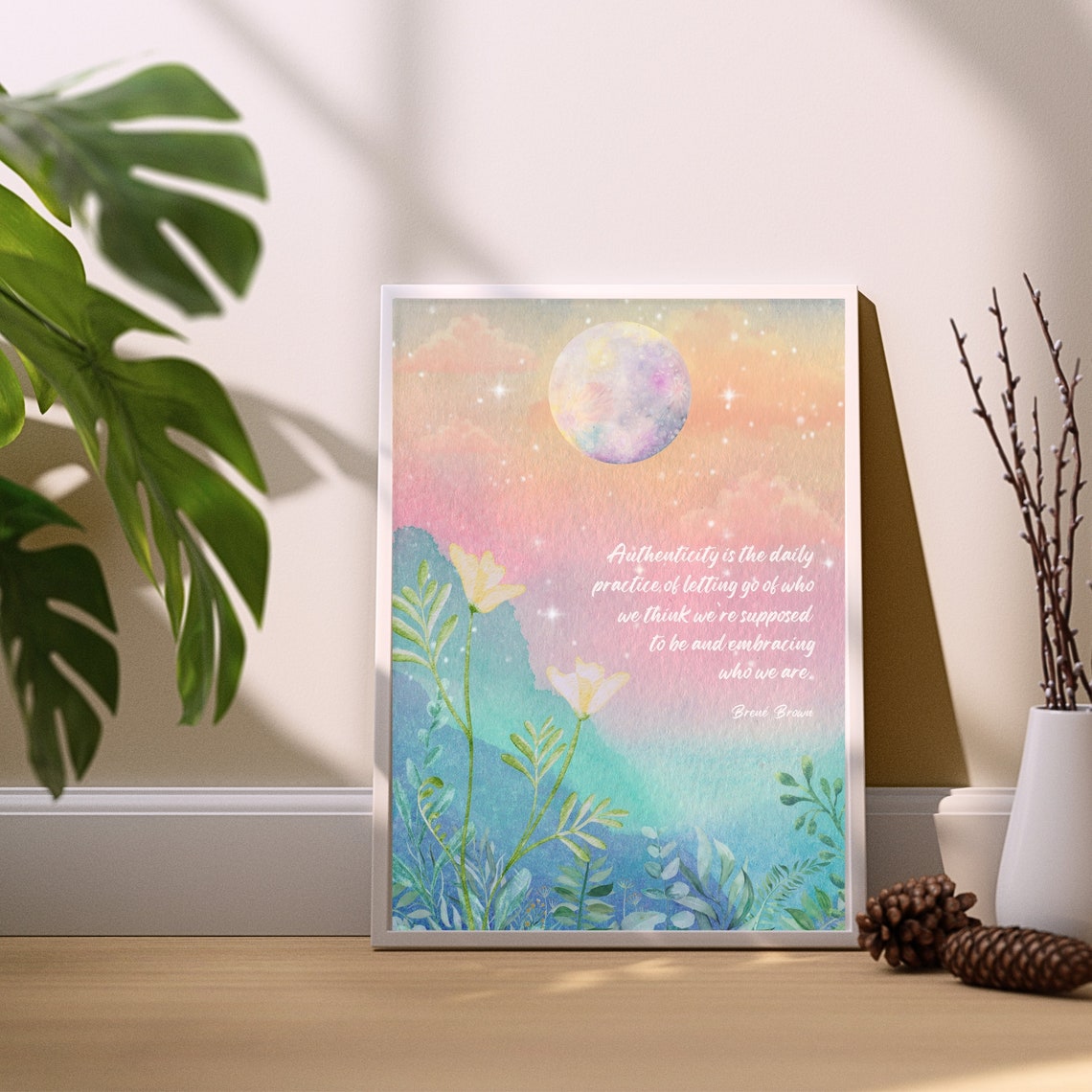 Brene Brown Authenticity Embrace Who You Are Moonlit Floral Poster - Image 2