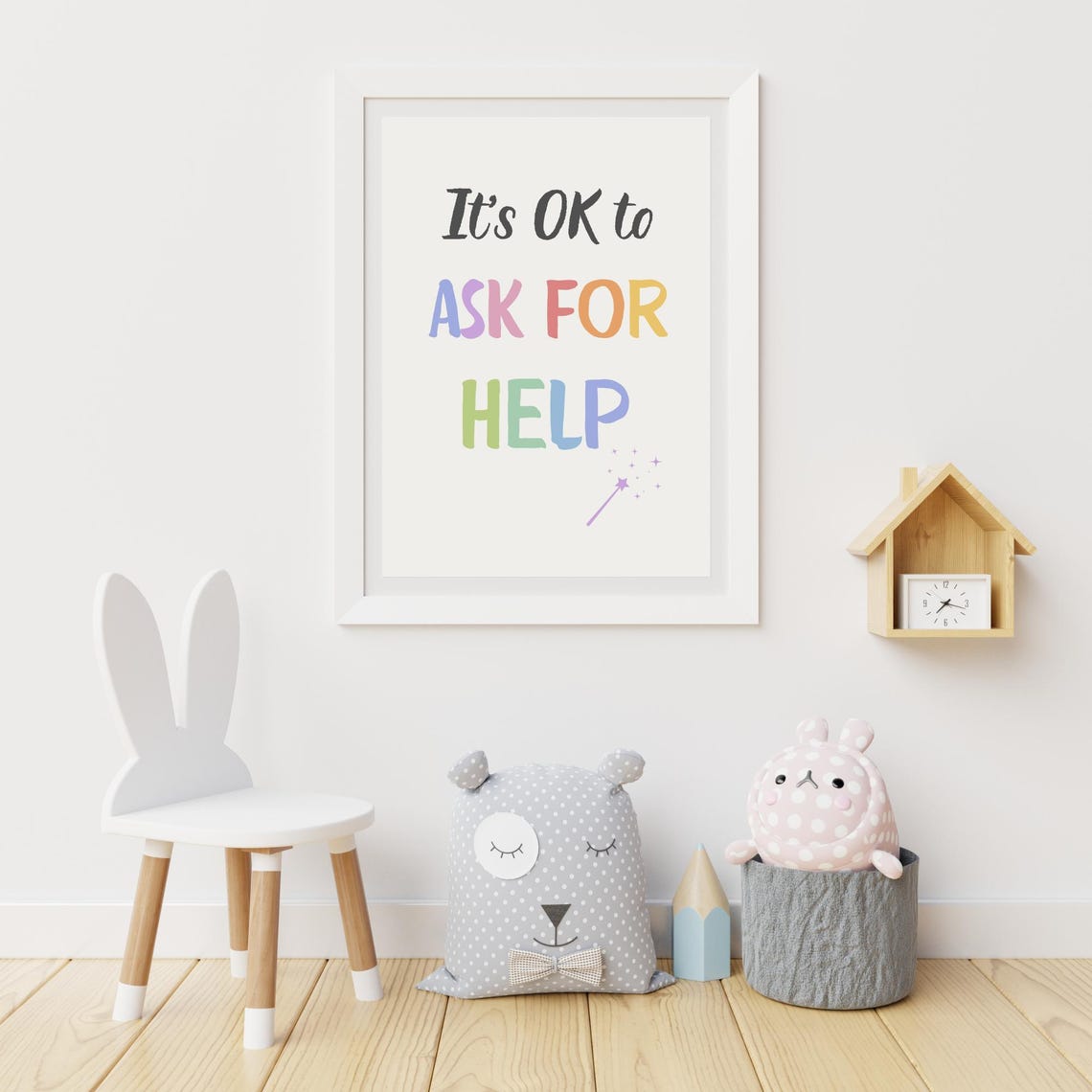 Its OK to Ask for Help Rainbow Pastel Magic Wand Encouragement Poster - Image 2