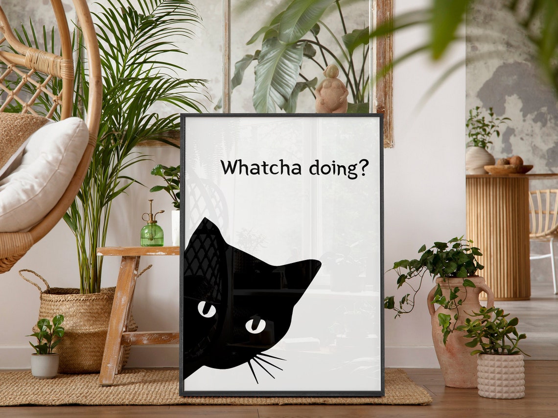 Black Cat Funny Minimalist Poster Print