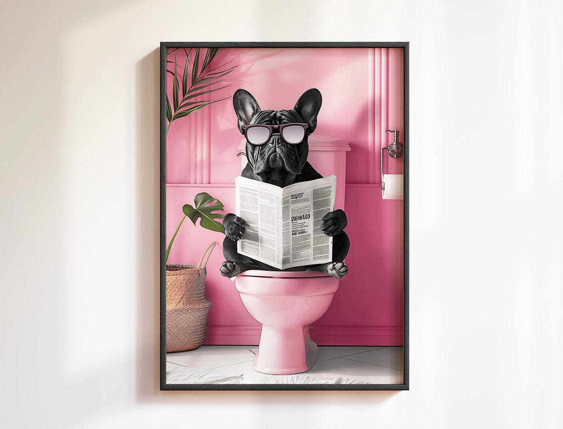 Bathroom Blue French Bulldog Print Funny Bathroom Wall Decor Toilet Wall Art Funny French Bulldog Poster Bathroom Wall Art Dog Lover Gifts - Image 2