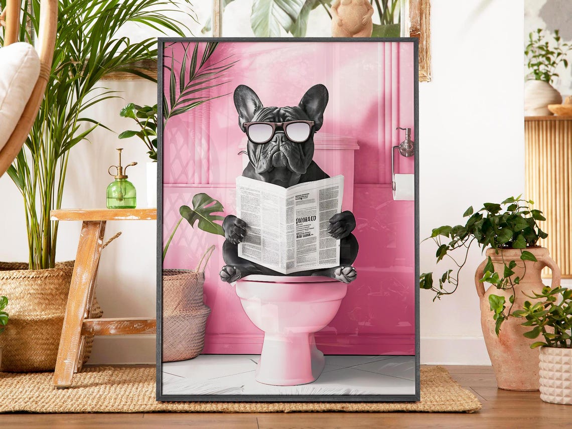 Bathroom Blue French Bulldog Print Funny Bathroom Wall Decor Toilet Wall Art Funny French Bulldog Poster Bathroom Wall Art Dog Lover Gifts - Image 4
