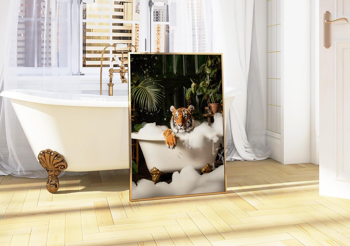 Tiger in Bathtub Bathroom Wall Art Poster - Image 5