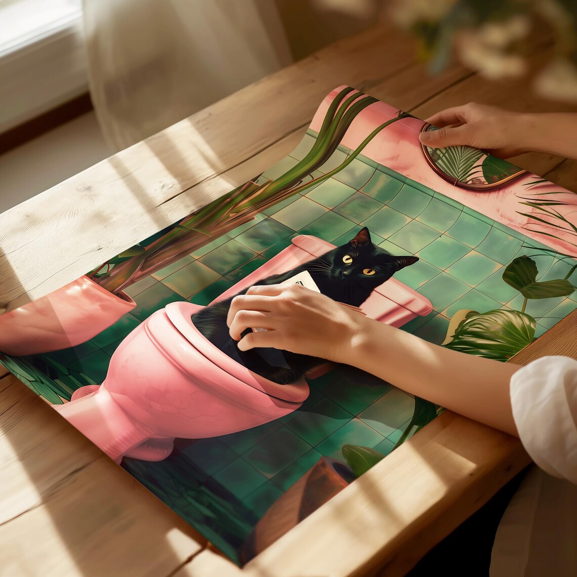 Bathroom Cat Reading on Toilet Funny Bathroom Art - Image 3
