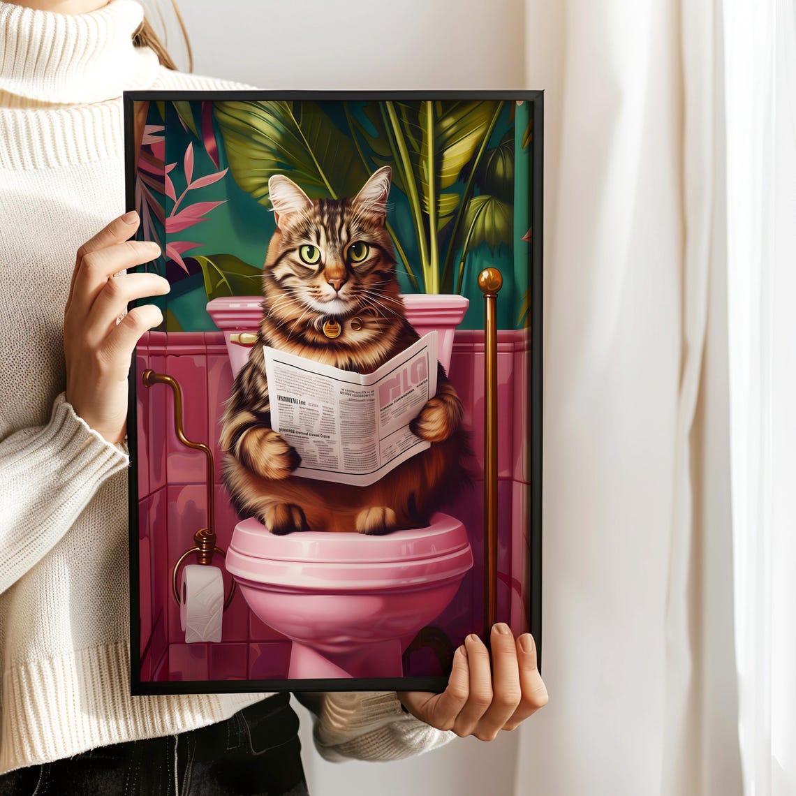 Domestic Shorthair Cat On Toilet Print Funny Cat Poster Toilet Humor Bathroom Prints Toilet Wall Art Bathroom Wall Art Bathroom Wall Decor - Image 4