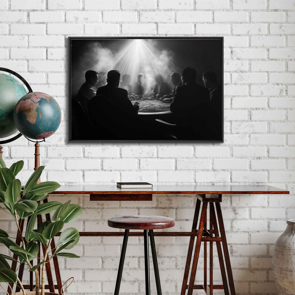 Vintage Poker Game Smoky Room Black White Noir Photography Art Poster