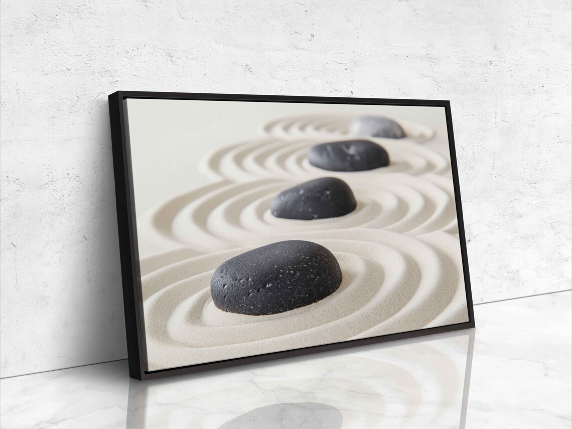 Zen Garden Stones Raked Sand Minimalist Calm Black White Meditation Poster - Image 4
