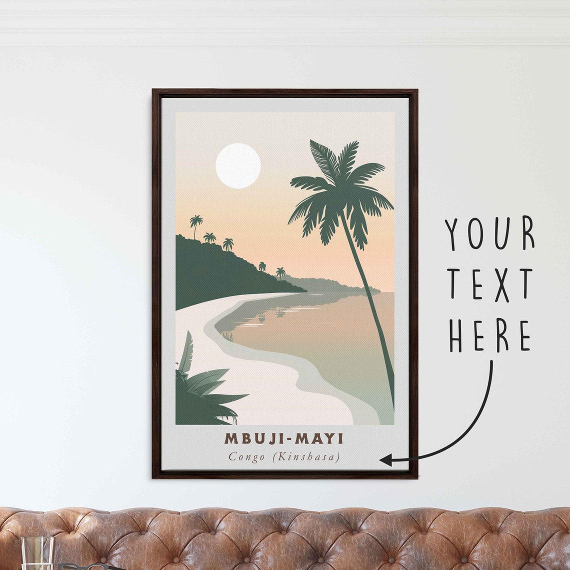 Mbuji Mayi Congo Tropical Beach Palm Sea Sunset Travel Poster