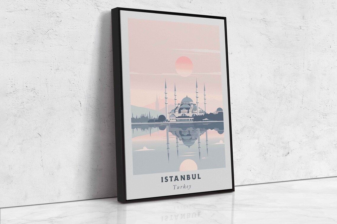 Istanbul Turkey Grand Mosque Pink Sun Reflection Travel Poster Art - Image 2