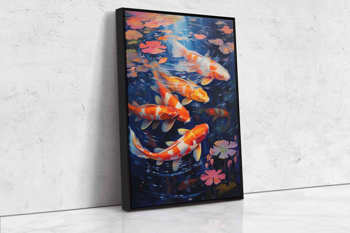 Koi Fish Pond Wall Art Painting Print Framed Ready To Hang - Image 4