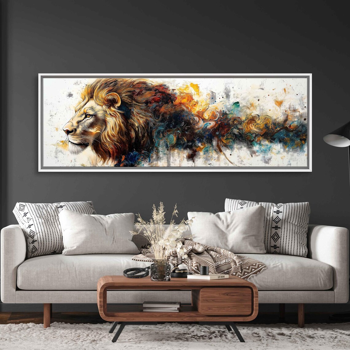 Lion Profile Dissolving Into Abstract Color Strokes Wildlife Art Poster