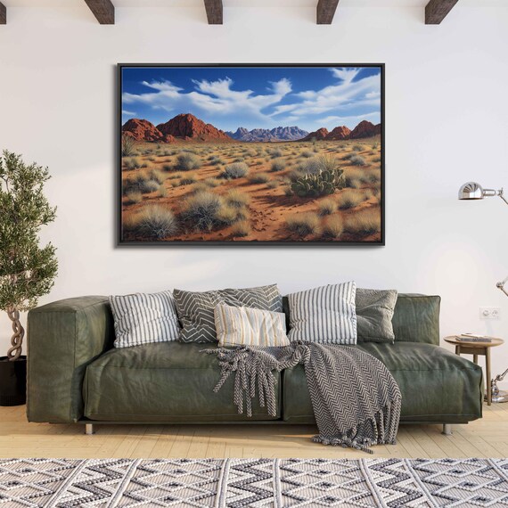 Arizona Desert Landscape Wall Art Print Realistic Blue Sky Red Sandstone Textures
