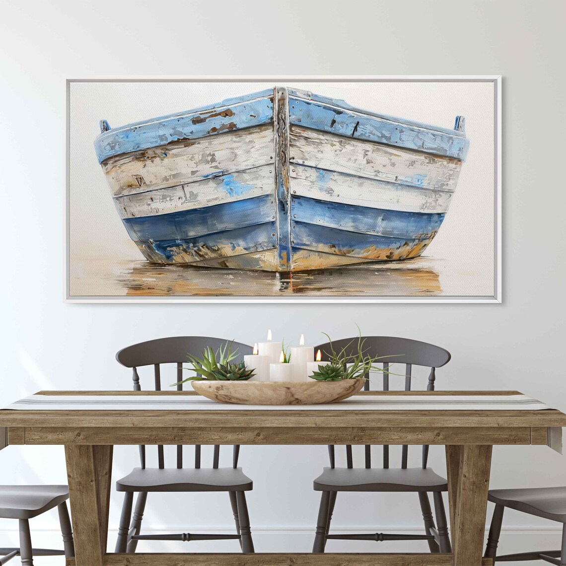 Worn Blue and White Boat Hull Lake Wall Art Print - Image 3