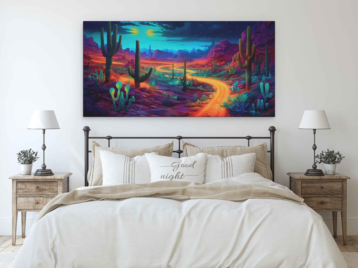 Neon Desert Cactus Art Print, Desert Landscape - Image 3