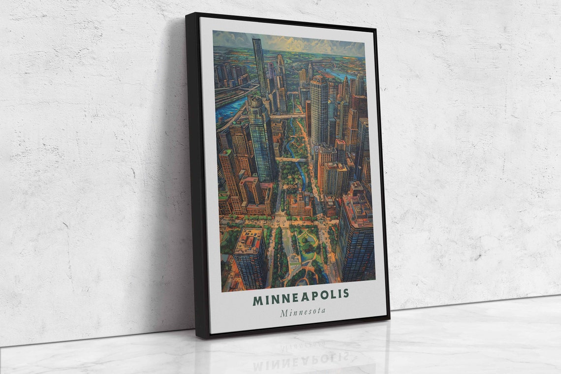 Minneapolis Minnesota Downtown Skyscraper Aerial Travel Poster - Image 2