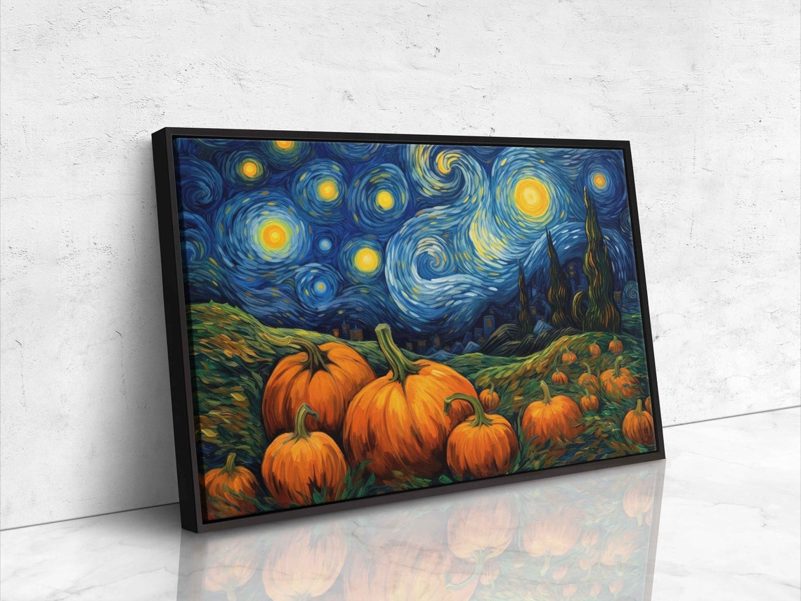 Halloween Pumpkins Under Van Gogh Starry Night Swirling Sky Art Poster - Image 4