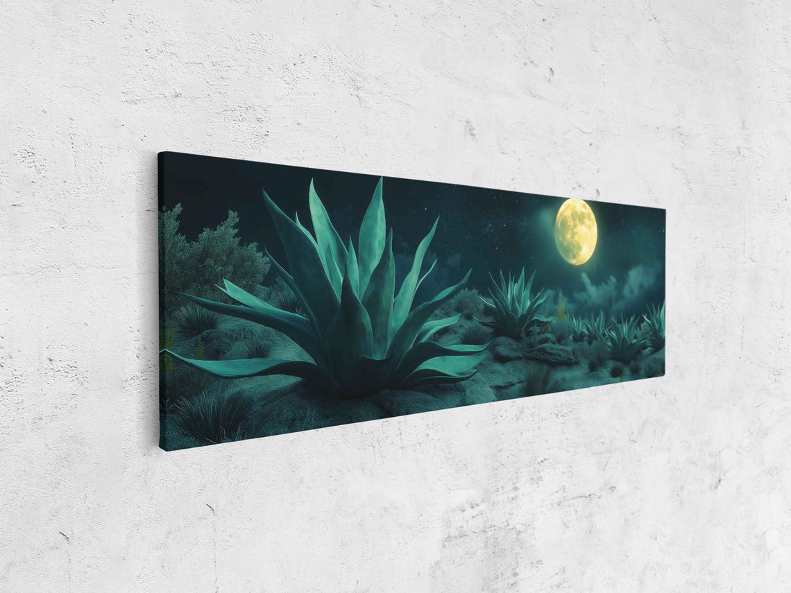 Giant Full Moon Over A Moonlit Agave Desert Panoramic Night Poster - Image 4