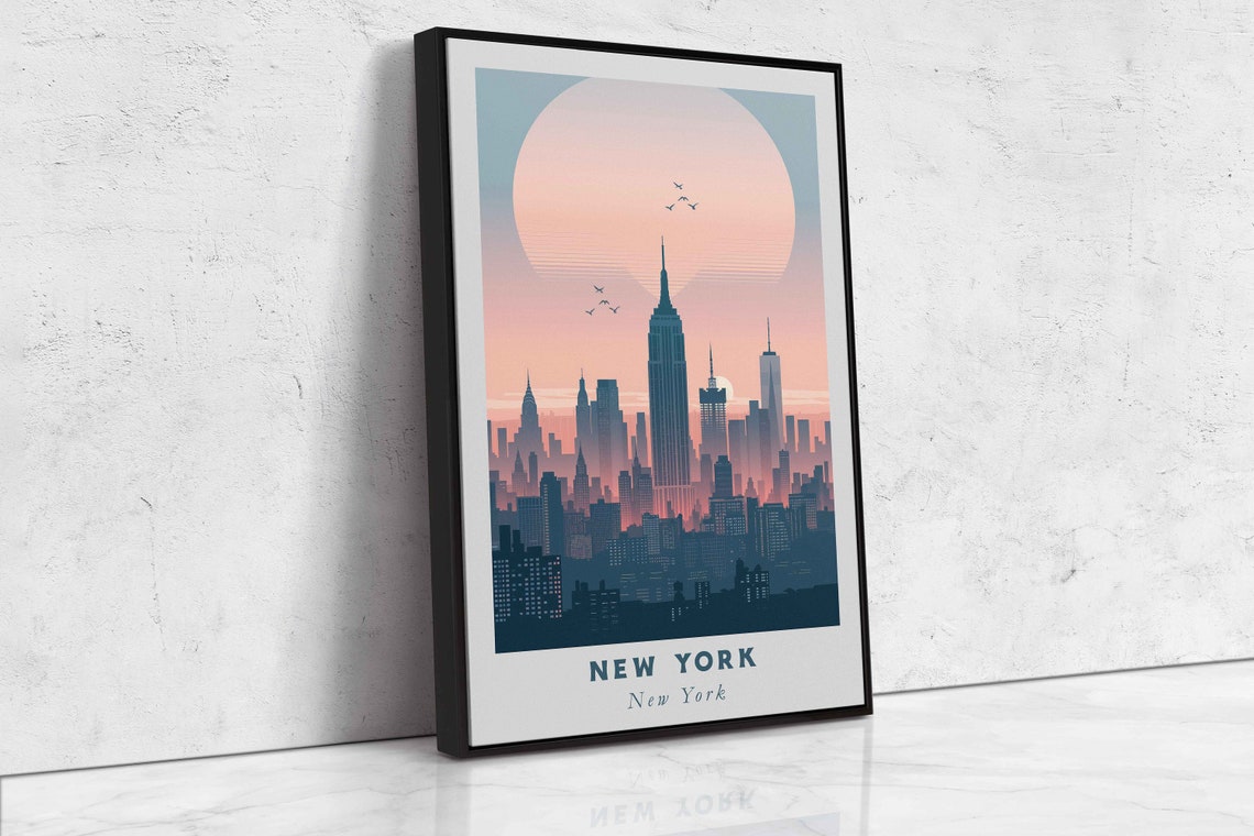 New York City Skyline Sunset Retro Manhattan Skyline Travel Poster - Image 2