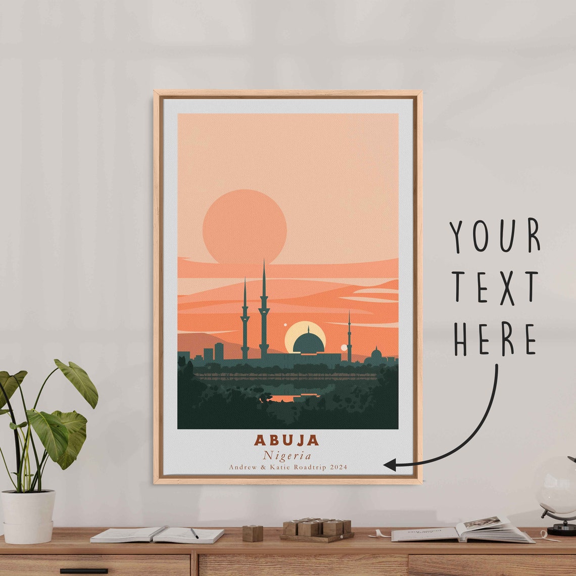 Abuja Nigeria Mosque Minarets Silhouette Sunset Skyline Travel Poster - Image 3