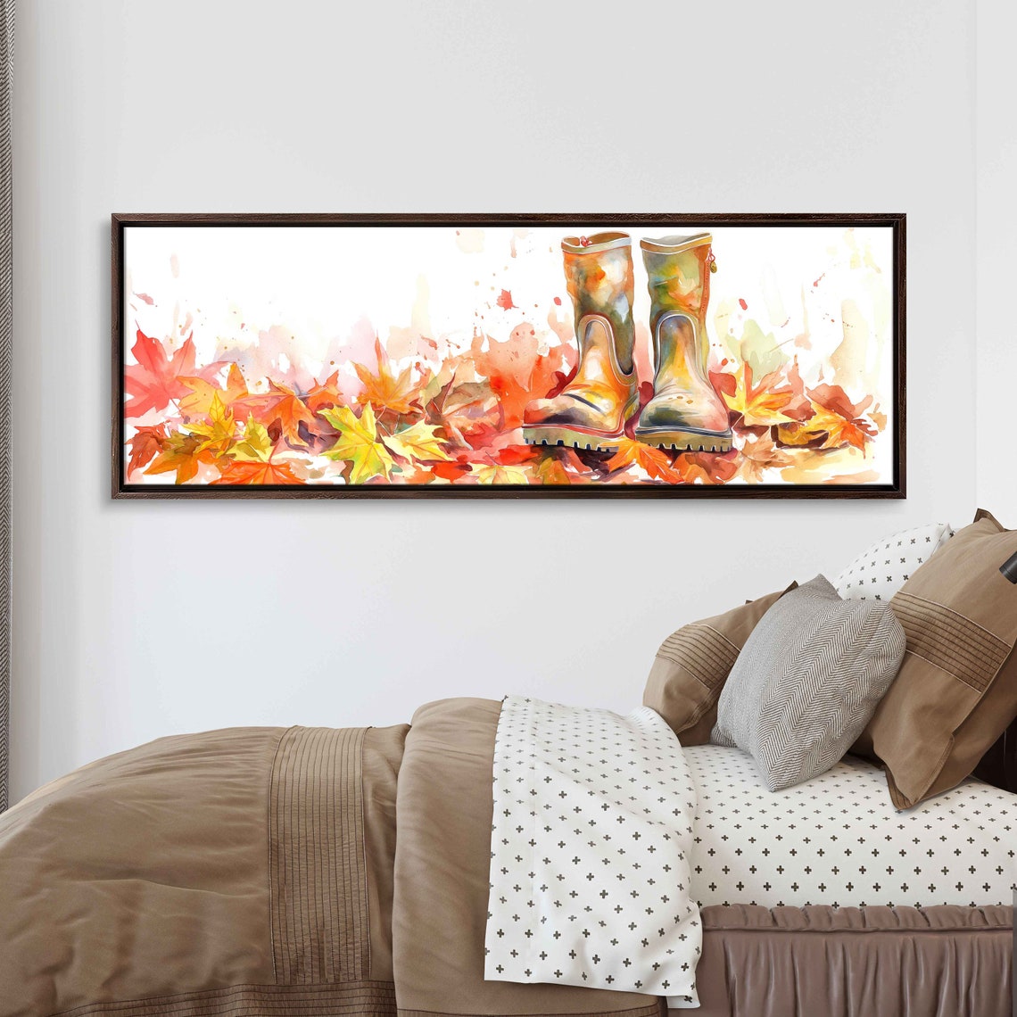 Yellow Rain Boots Among Red Maple Leaves Watercolor Fall Art Poster - Image 3